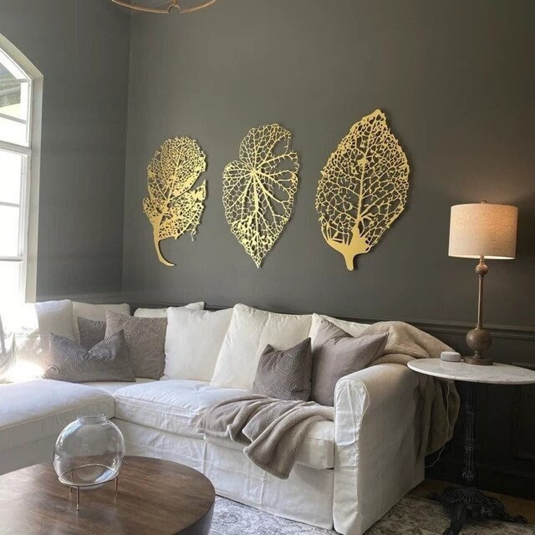 Arte da parete in foglia di metallo, decorazione da parete in metallo,  grande arte da parete con foglie d'oro, arazzi, opera d'arte moderna per la  casa, decorazione naturale per il soggiorno 