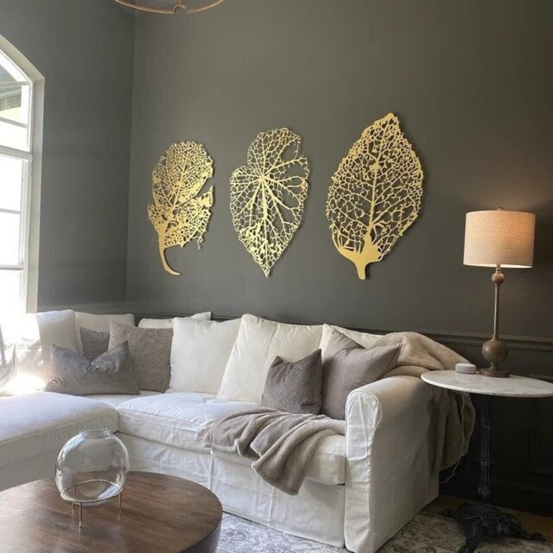 Arte da parete in foglia di metallo, decorazione da parete in metallo,  grande arte da parete con foglie d'oro, arazzi, opera d'arte moderna per la  casa, decorazione naturale per il soggiorno 