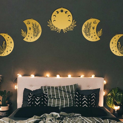 Floral Moon Phases Wall Hanging Metal Moon Phase Wall Decor Etsy