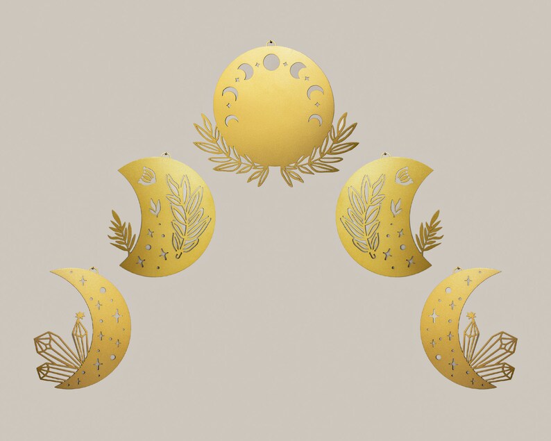 Set of 5 Metal Moon Phases Wall Hanging Moon Phase Decor Etsy