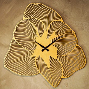 Azalea Flower Wall Clock, Large Metal Wall Clock, Silent Unique Wall Clock, Gold Clocks for Wall, Wall Clocks, Oversized Clock Gold