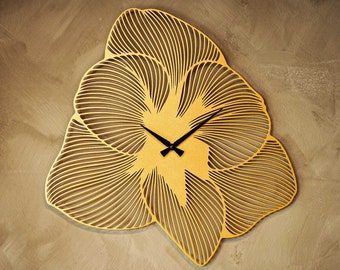 Azalea Flower Wall Clock, Large Metal Wall Clock, Silent Unique Wall Clock, Gold Clocks for Wall, Wall Clocks, Oversized Clock