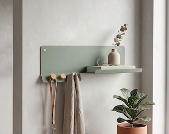 Forma - Modern Wall Shelf with Hooks, Metal Entryway Organizer, Minimalist Wall Mounted Shelf, Scandinavian Coat Rack, Key Holder