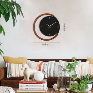 Moon Time Metal & Wood Wall Clock, Silent Unique Wall Clock, Clocks for Wall, Modern Wall Clock, Home Gifts, Moon Wall Decor, Moon Wall Art image 4