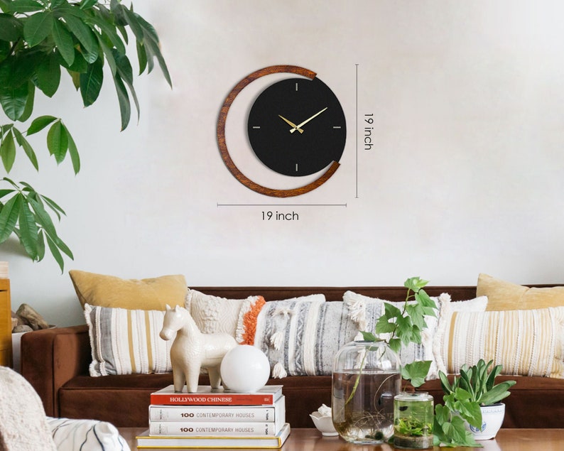 Moon Time Metal & Wood Wall Clock, Silent Unique Wall Clock, Clocks for Wall, Modern Wall Clock, Home Gifts, Moon Wall Decor, Moon Wall Art image 4