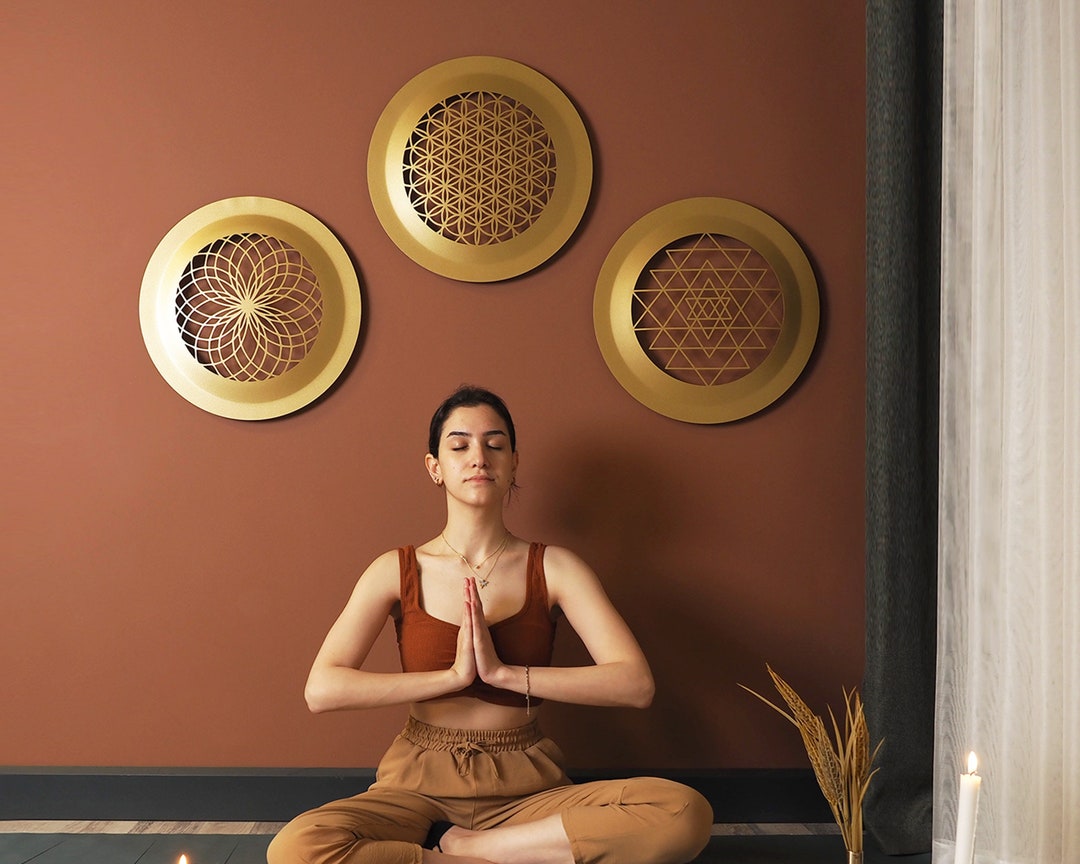 3D Sacred Geometry Metal Wall Art Set of 3 (flower of Life, Sri Yantra ...