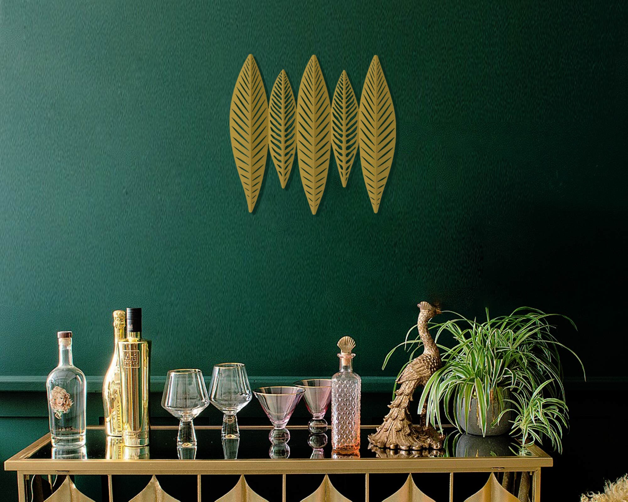 3D Gold Leaves Metal Wall Decor Unique Metal Wall Art Modern Etsy