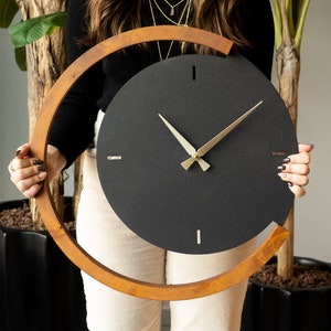 Moon Time Metal & Wood Wall Clock, Silent Unique Wall Clock, Clocks for Wall, Modern Wall Clock, Home Gifts, Moon Wall Decor, Moon Wall Art image 3