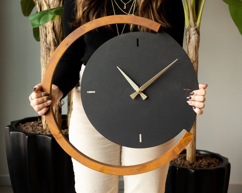 Moon Time Metal & Wood Wall Clock, Silent Unique Wall Clock, Clocks for Wall, Modern Wall Clock, Home Gifts, Moon Wall Decor, Moon Wall Art image 3