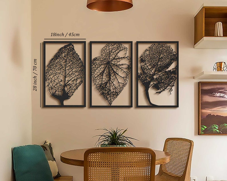 3 Panel Large Metal Wall Art Leaves Metal Wall Decor Etsy Australia
