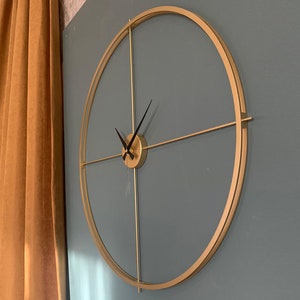 Moderne metalen wandklok, grote wandklok, niet-tikkende klokken voor muur, gouden wandklok, minimalistische klok, woonkamer decor, woondecoratie Koper