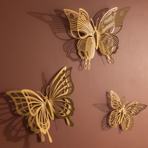 3D Metal Butterfly Wall Art Set, Butterfly Wall Decor, Living Room Decor, Butterflies, Wall Hangings, Modern Home Decor, Housewarming Gifts image 2