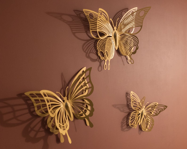 3D Metal Butterfly Wall Art Set, Butterfly Wall Decor, Living Room Decor, Butterflies, Wall Hangings, Modern Home Decor, Housewarming Gifts image 2