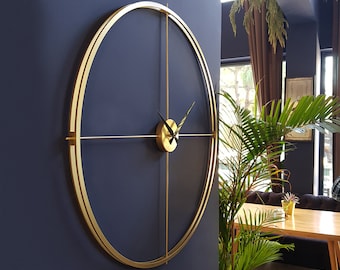 Moderne metalen wandklok, grote wandklok, niet-tikkende klokken voor muur, gouden wandklok, minimalistische klok, woonkamer decor, woondecoratie