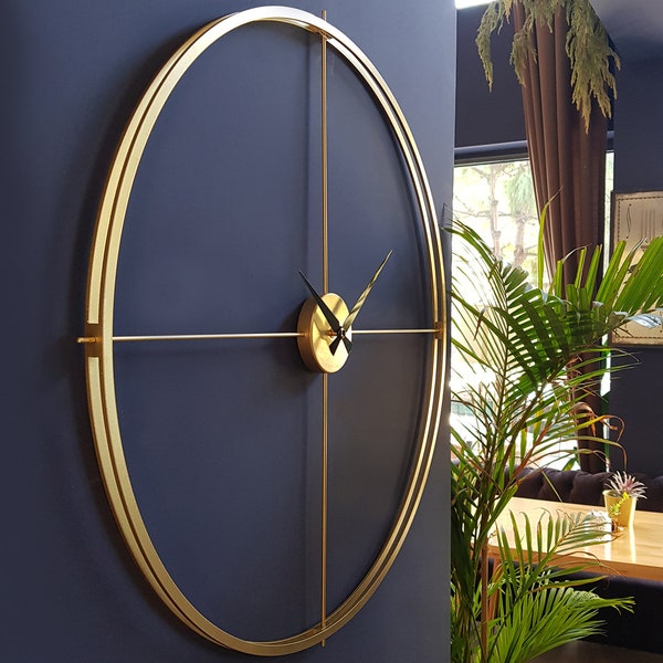 Modern Metal Wall Clock, Large Wall Clock, Non-Ticking Clocks for Wall, Gold Wall Clock, Minimalist Clock, Living Room Decor, Home Decor