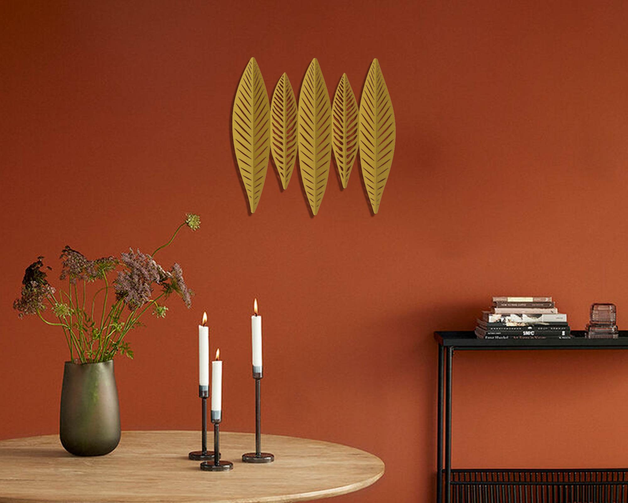 3D Gold Leaves Metal Wall Decor Unique Metal Wall Art Modern Etsy