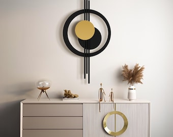 Velora Metal Wall Art, Modern Geometric Wall Decor, Abstract Black Gold Wall Sculpture, Minimalist Luxury Wall Art, Contemporary Metal Decor