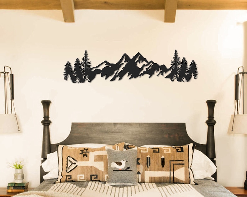 Metal Mountain Wall Art, Large Mountains Wall Decor, Horizontal Mountain Range, Wall Hangings, Above Bed Decor, Living Room Decor image 7