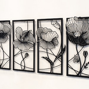 Blossom - Large Metal Flowers Wall Art Set of 4, Metal Wall Decor, Living Room Wall Art, Wall Hangings, Floral Wall Decor, Home Decor
