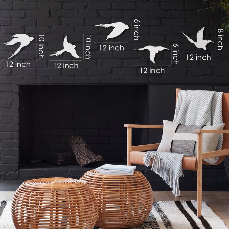 Set of 5 Metal Birds Wall Art, Metal Wall Decor, Flock of Birds, Living Room Wall Art, Nursery Wall Decor, Wall Hangings, Bird Lover Gift imagem 8