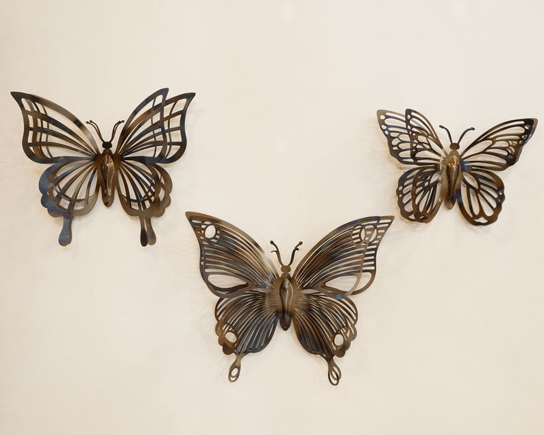 3D Metal Butterfly Wall Art Set, Butterfly Wall Decor, Living Room Decor, Butterflies, Wall Hangings, Modern Home Decor, Housewarming Gifts image 8