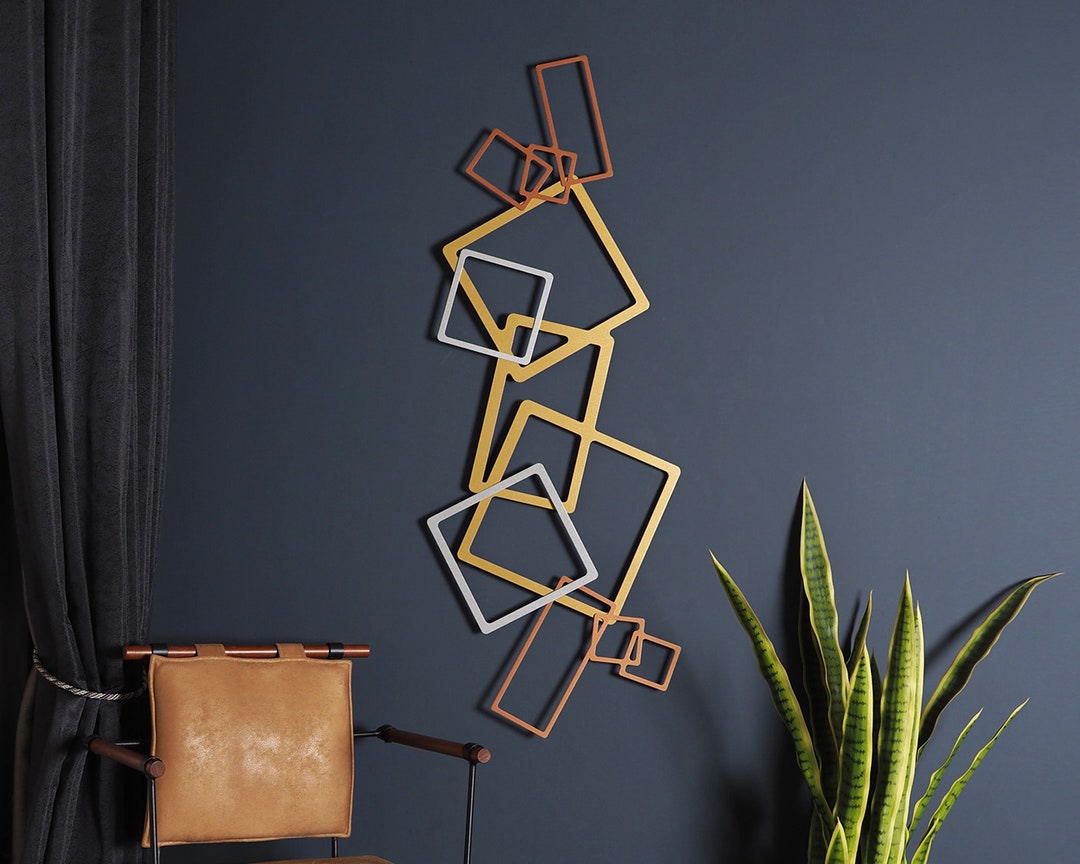 Large Geometric Metal Wall Art, Metal Wall Decor, Squares Wall Art