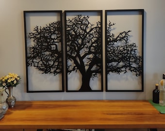 3-delige levensboom metalen muurkunst, metalen boom kunst aan de muur, metalen muur decor, woonkamer muur kunst, natuurlijke levensboom muur decor