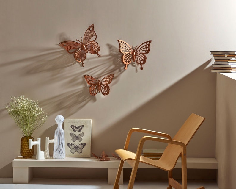 3D Metal Butterfly Wall Art Set, Butterfly Wall Decor, Living Room Decor, Butterflies, Wall Hangings, Modern Home Decor, Housewarming Gifts image 6