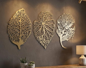 Metal Leaf Wall Art, Large Metal Wall Decor, Unique Leaves Wall Art, Wall Hangings, Modern Home Artwork Nature Decoration for Living Room