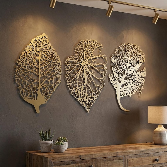 Metal Leaf Wall Art, Large Metal Wall Decor, Unique Leaves Wall Art, Wall Hangings, Modern Home Artwork Nature Decoration for Living Room