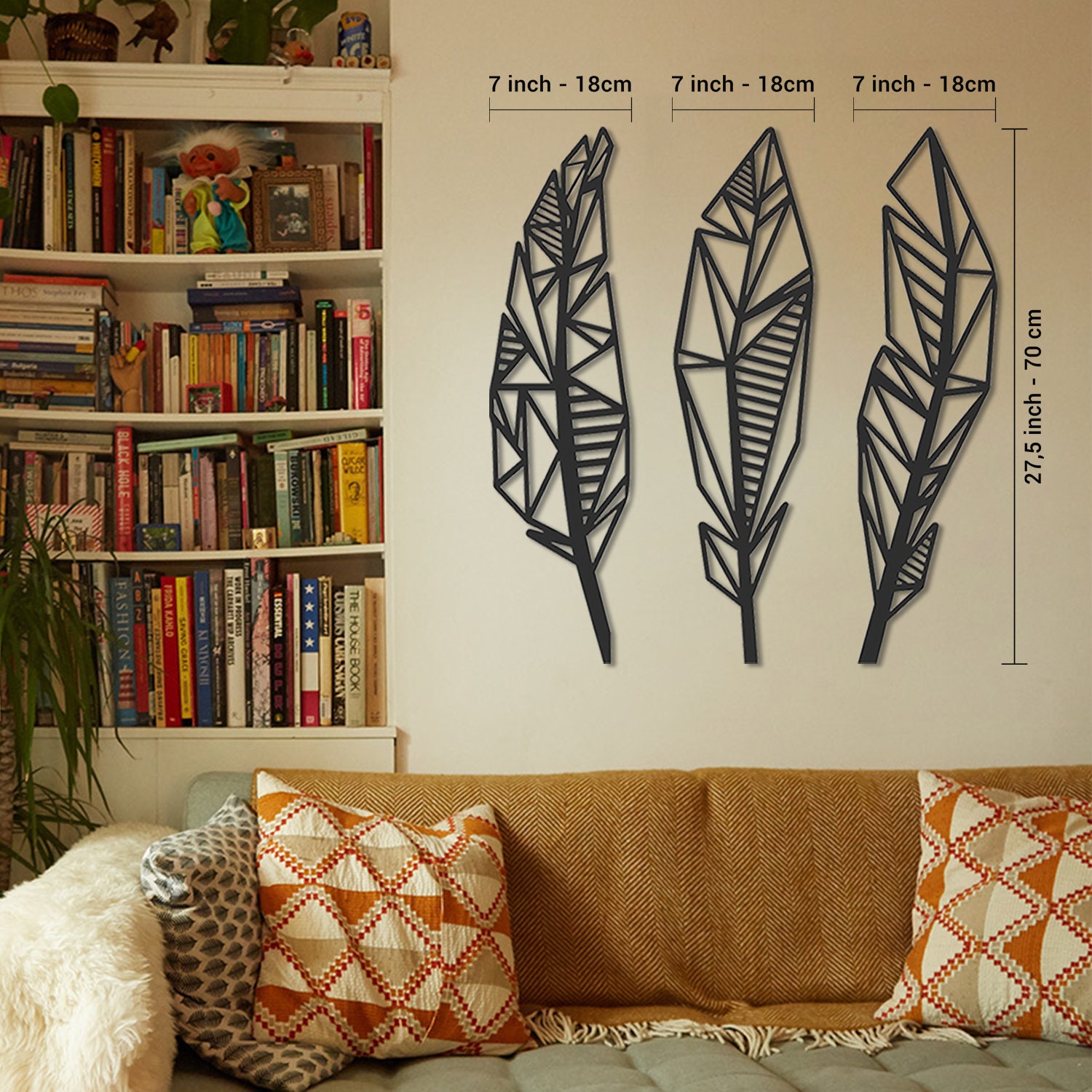 Feathers Metal Wall Art Set Vertical Wall Art Metal Wall Etsy