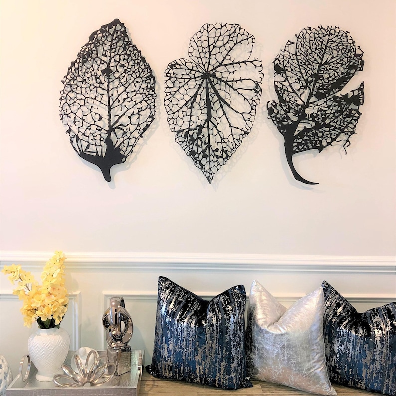 Arte de pared de hojas de metal, decoración de pared de metal grande, arte de pared de hojas único, tapices de pared, arte moderno para el hogar, decoración natural para la sala de estar imagen 9
