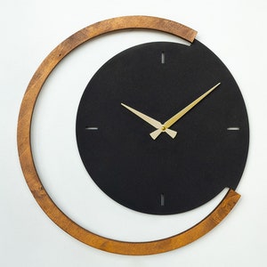 Moon Time - 19 Zoll Metall & Holz Wanduhr, Stille Einzigartige Wanduhr, Uhren für die Wand, Moderne Wanduhr, Schlafzimmer Wanddekoration, Monduhr