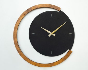 Moon Time - 19 inches Metal Wood Wall Clock, Silent Unique Wall Clock, Clocks for Wall, Modern Wall Clock, Bedroom Wall Decor, Moon Clock
