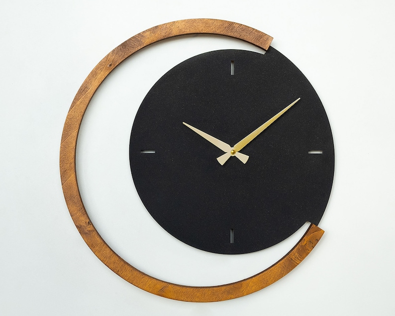 Moon Time Metal & Wood Wall Clock, Silent Unique Wall Clock, Clocks for Wall, Modern Wall Clock, Home Gifts, Moon Wall Decor, Moon Wall Art image 1