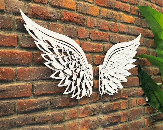  FMXYMC Decoración de pared de metal con alas de ángel LED,  esculturas de alas de hierro forjado 3D, letreros de luces de neón de alas  de ángel, para bar de cerveza