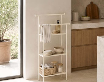 Estantería metálica con barras para colgar, estante de almacenamiento independiente para baño, estante organizador de cocina, estante para recibidor, soporte metálico moderno