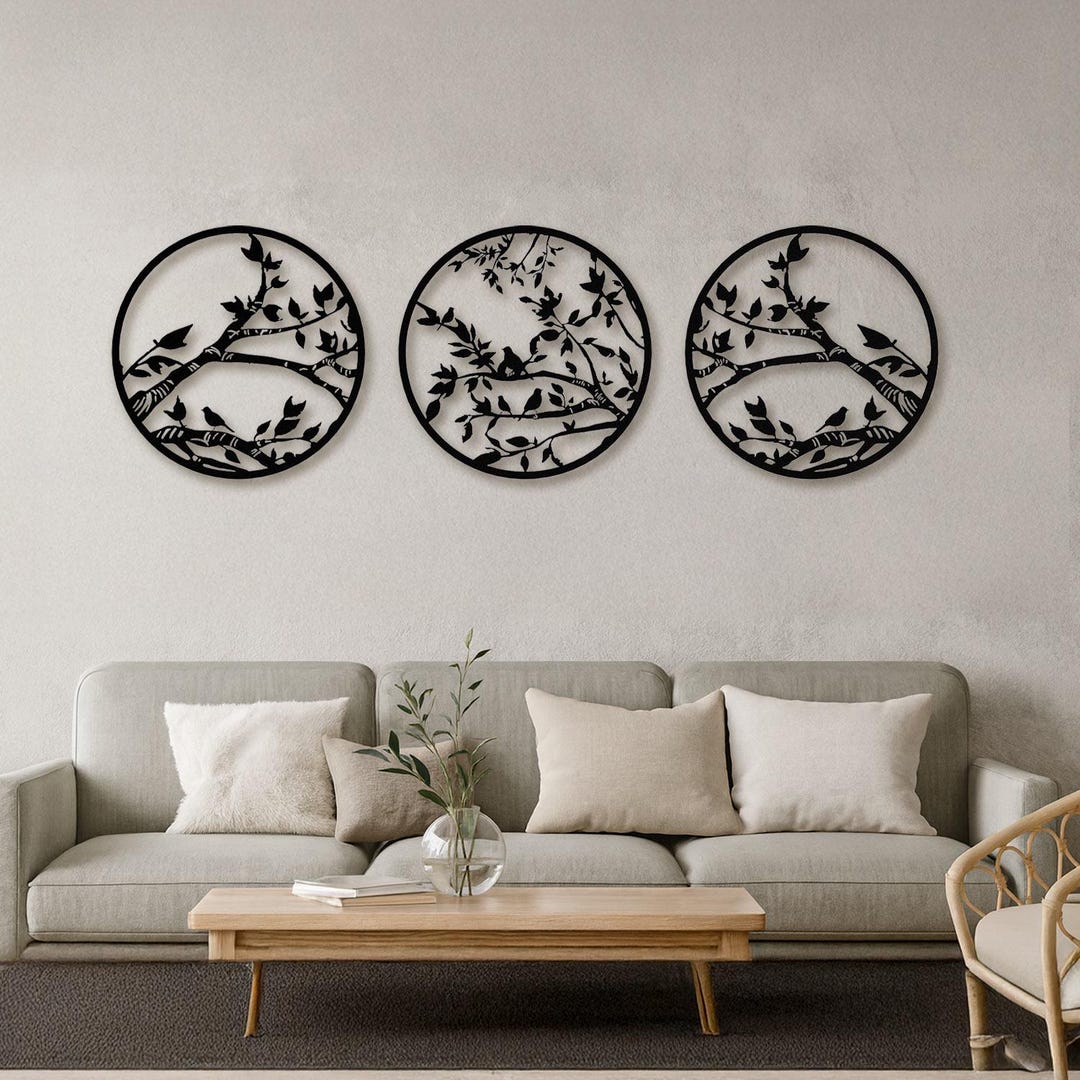 Birds on Branch Metal Wall Art Set, 3 Piece Tree of Life, Metal Wall ...