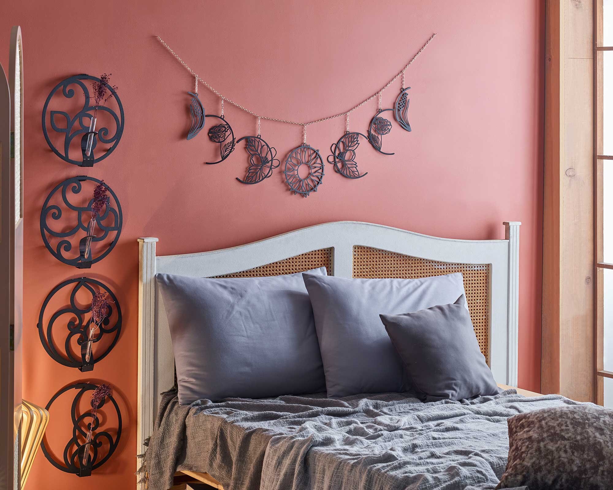 Metal Floral Moon Phases Wall Hanging, Moon Phase Wall Art, Wall ...