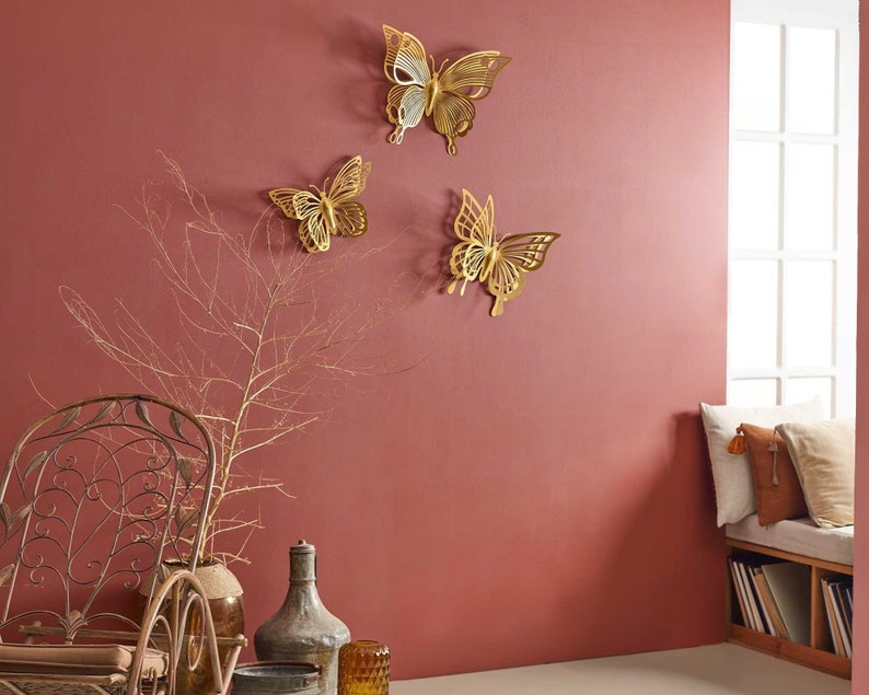 3D Metal Butterfly Wall Art Set, Butterfly Wall Decor, Living Room Decor, Butterflies, Wall Hangings, Modern Home Decor, Housewarming Gifts image 1