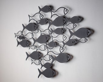 School of Fish Metal Wall Art, Fish Wall Decor, Bathroom Wall Decor, Nautical Wall Decor, Coastal Wall Art, Wall Hangings, Beach House Decor