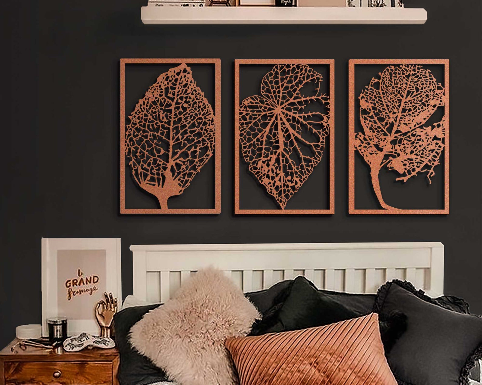 Metal Leaves Wall Art Large Metal Wall Art Set of 3 Panel Etsy