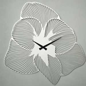 Azalea Flower Wall Clock, Large Metal Wall Clock, Silent Unique Wall Clock, Gold Clocks for Wall, Wall Clocks, Oversized Clock Silver