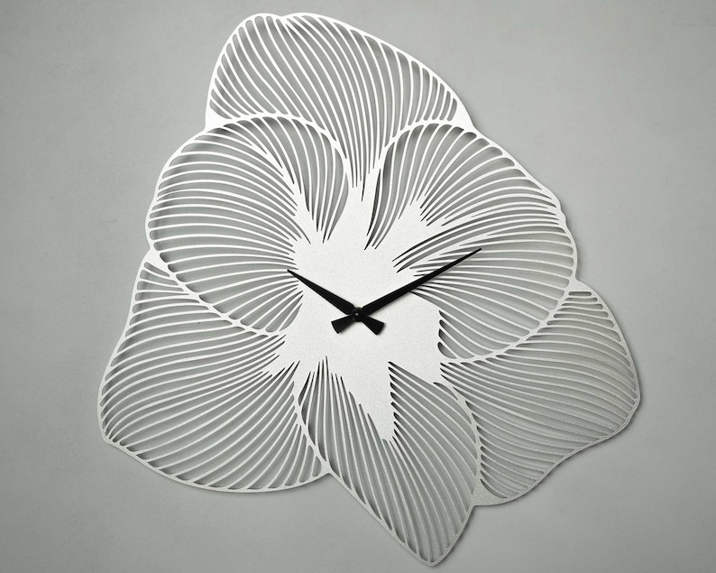 Azalea Flower Wall Clock, Large Metal Wall Clock, Silent Unique Wall Clock, Gold Clocks for Wall, Wall Clocks, Oversized Clock Silver