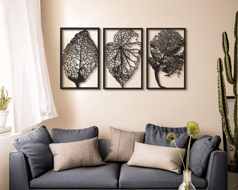 3 Panel Large Metal Wall Art Leaves Metal Wall Decor Etsy Australia
