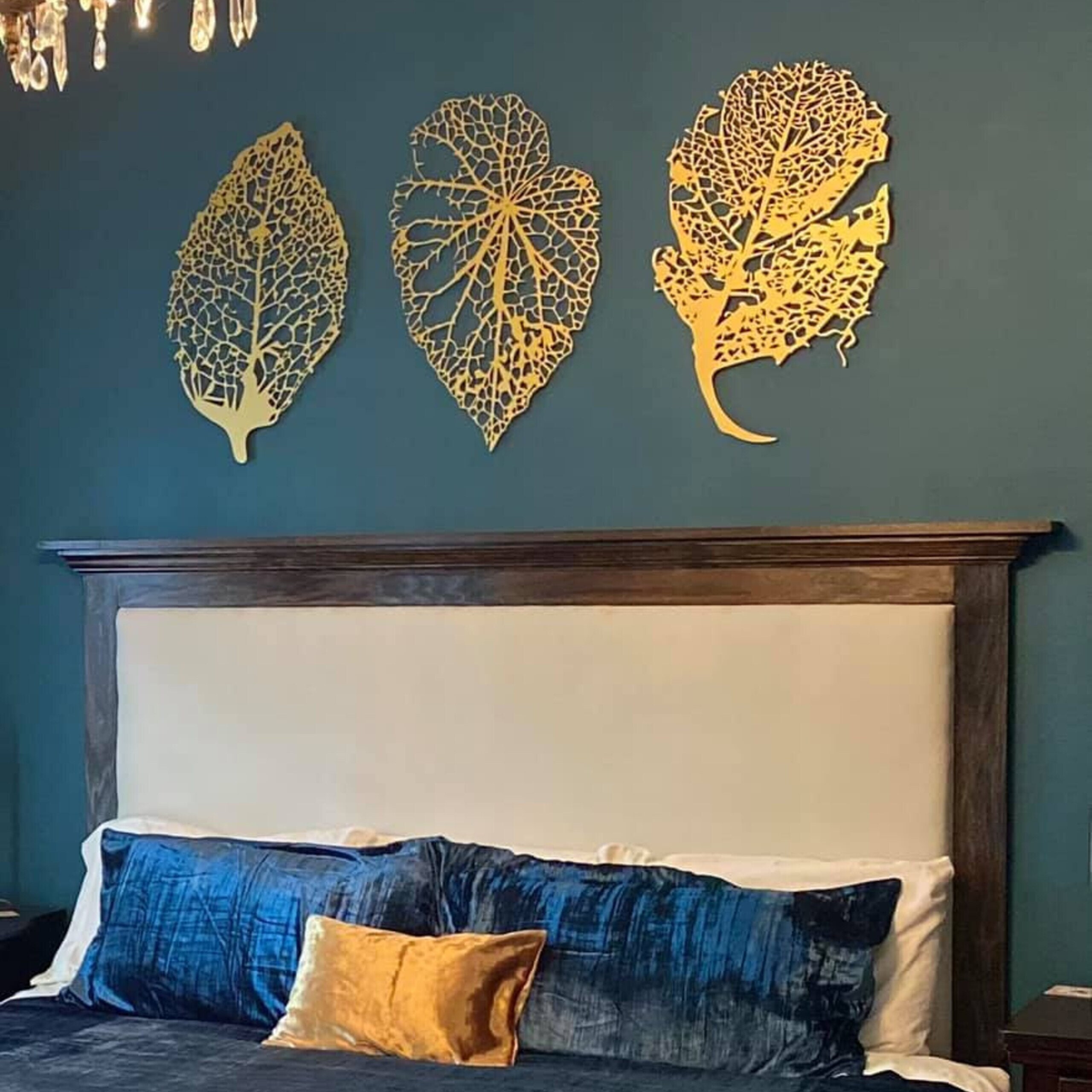 3D Unique Big Gold Leaves Wall Decor Metal Home Hanging Art Living Room  Bedroom