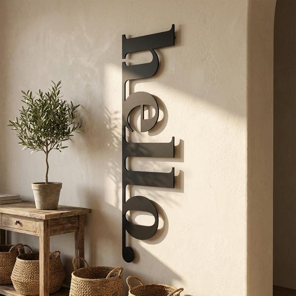 Hello Sign, Metal Wall Art, Front Door Decor, Front Porch Decor, Vertical Welcome Sign, Hello Wall Art, Outdoor Wall Decor, Gift for Home