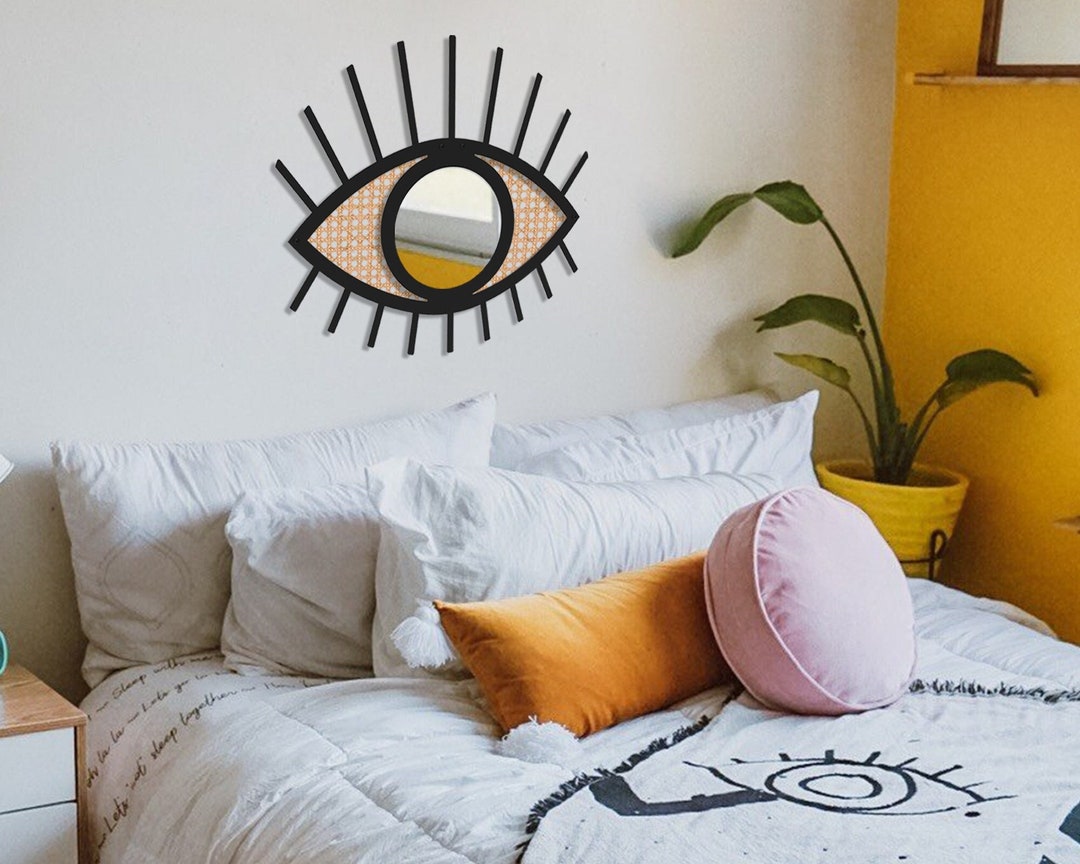 Metal Eye Mirror Wall Decor Rattan Eye Mirror Decorative Etsy