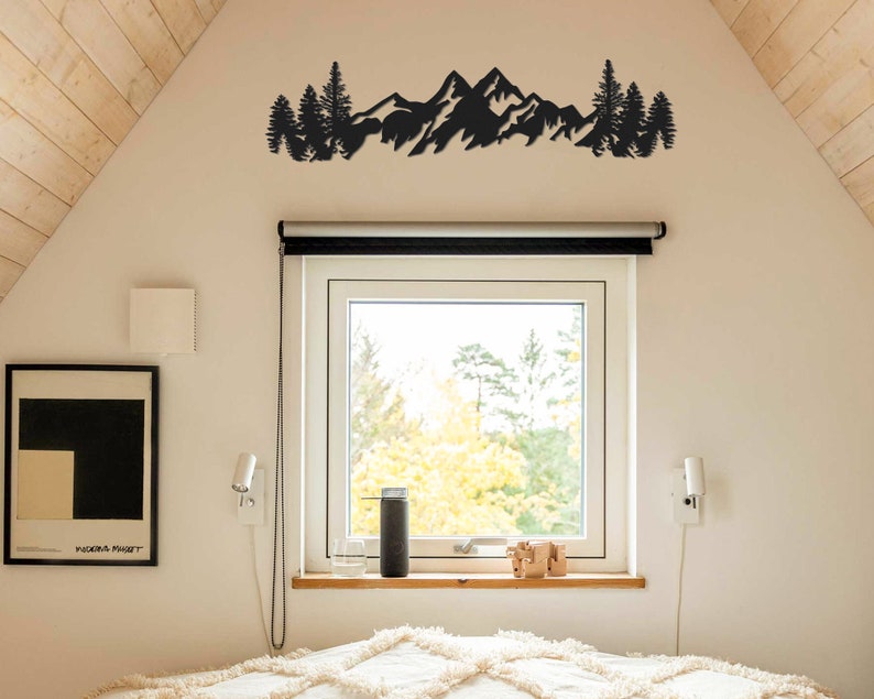 Metal Mountain Wall Art, Large Mountains Wall Decor, Horizontal Mountain Range, Wall Hangings, Above Bed Decor, Living Room Decor image 9