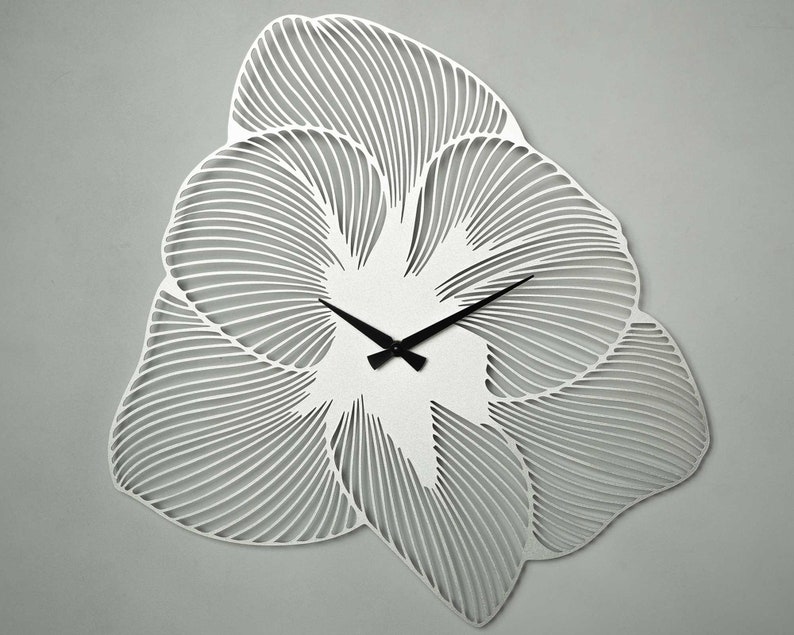 Azalea Large Metal Wall Clock, Unique Wall Clock, Clocks For Wall, Modern Wall Clock, Home Decor, Living Room Decor, Oversized Wall Clock Silver